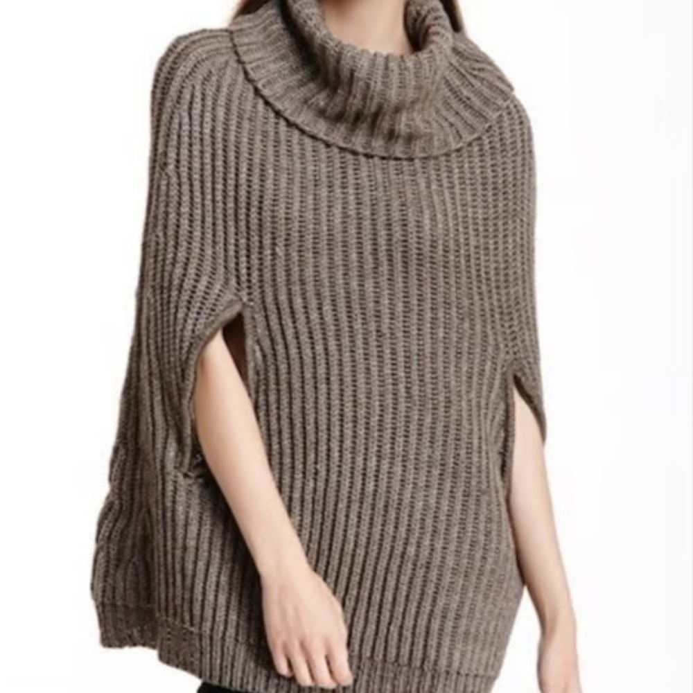 BCBGMAXAZRIA Harvey Wool Cape Poncho Sweater Grey Dusk -Heavy Knit-Cowl Neck NWT
